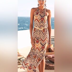 Lascana dress size 8 brown multi colored maxi dress machine washable NWT